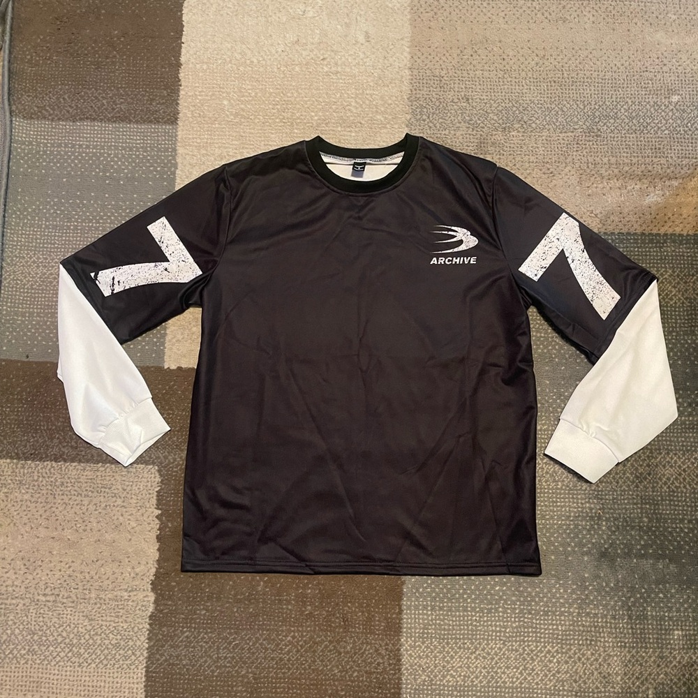 Black and White Long Sleeve Tee with Color-Block Design